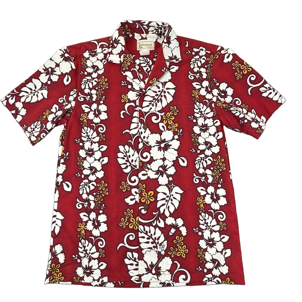 Vintage Lolenani Salvaii Red Floral Hawaiian Shirt Small Made in Hawaii 1980s